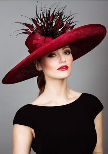 Stunning red hat with beautiful feather detail
