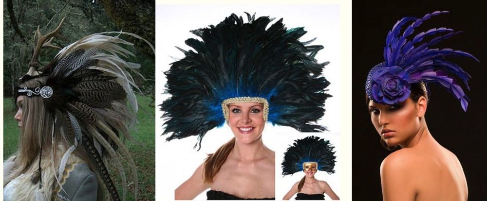 Rooster feathers hair head pieces wedding hats and carnvial wear ideas