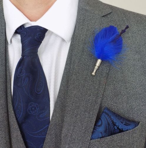 Feather Boutonnière Buttonhole - Blue Goose and Marabou