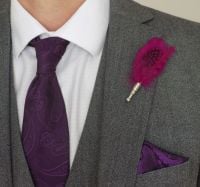 Feather BoutonniÃ¨re Buttonhole - Very Berry