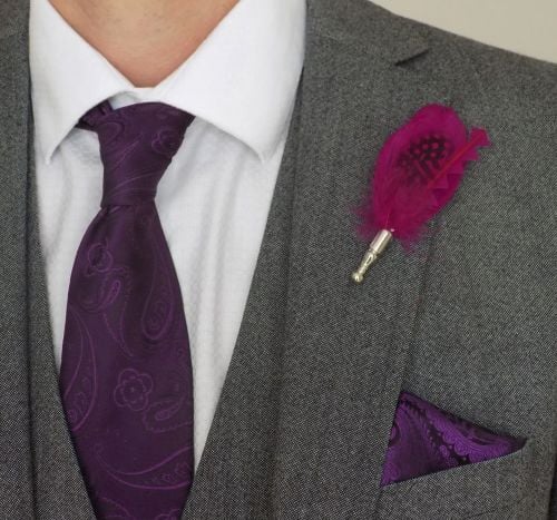 Feather Boutonnière Buttonhole - Very Berry Goose and Marabou