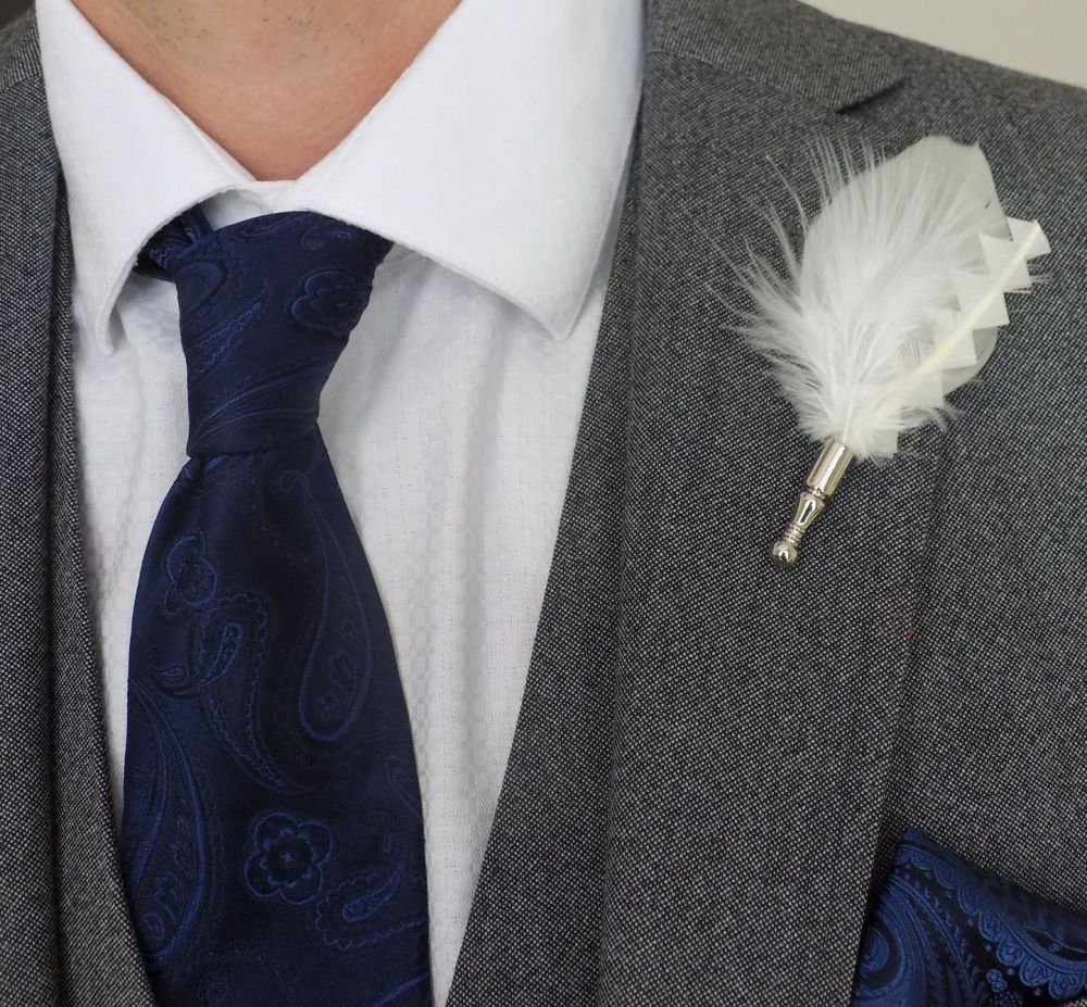 Feather Boutonnière Buttonhole - Ivory Goose and Marabou
