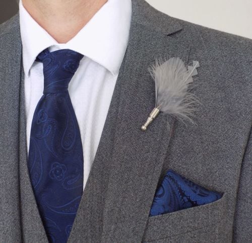 Feather Boutonnière Buttonhole - Silver Grey