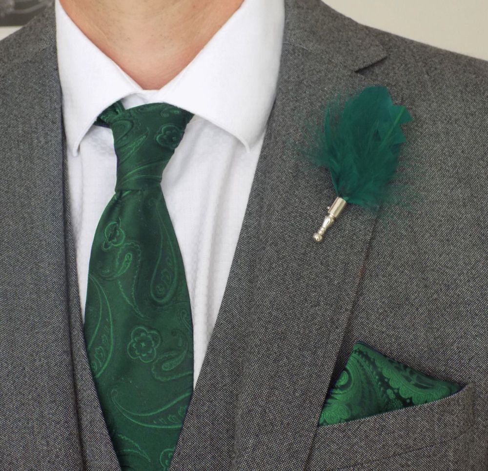 Dark Green Feather Buttonhole