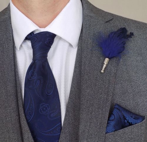 Feather Boutonnière Buttonhole - Navy Blue