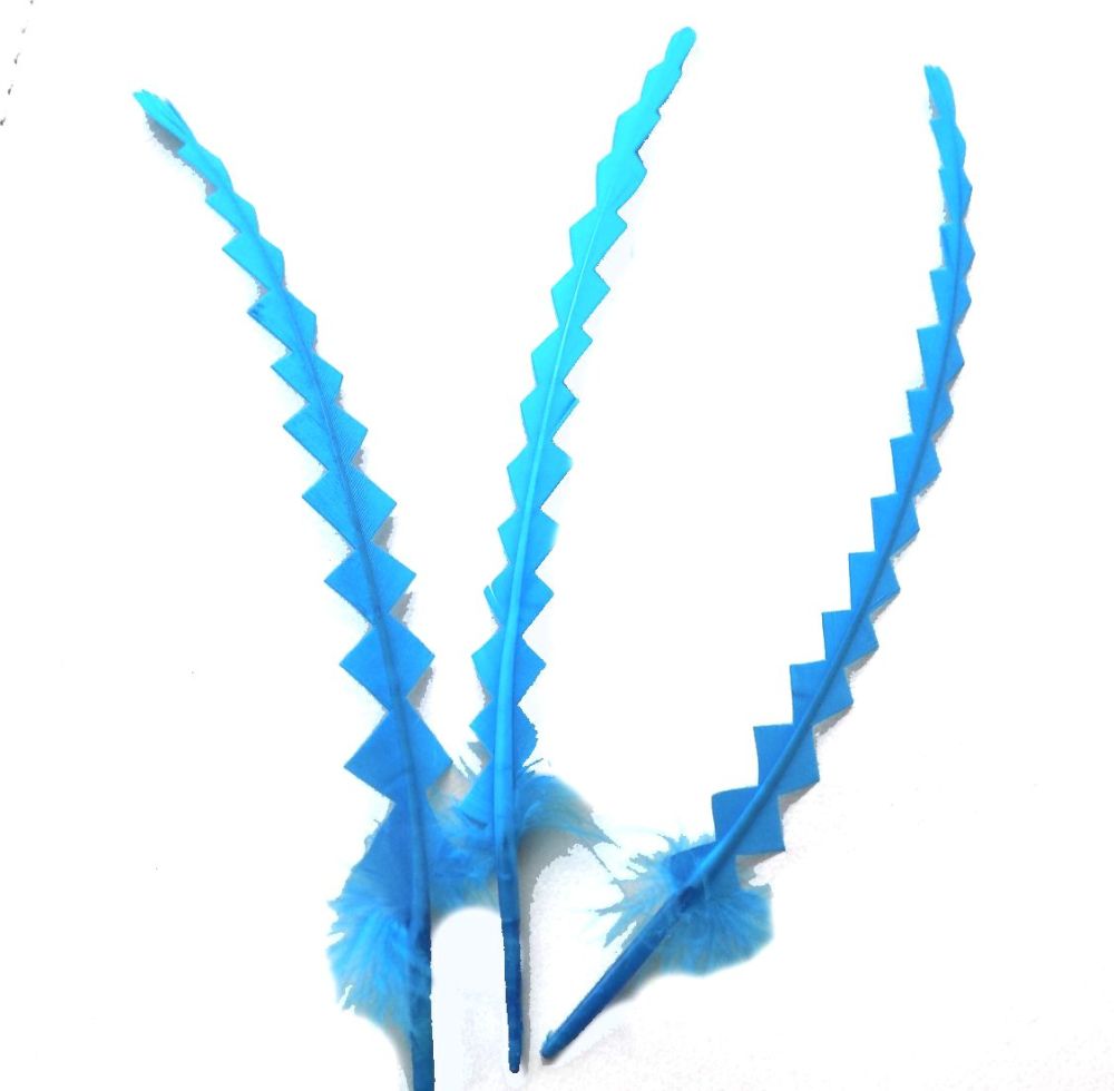 Dark Turquoise Stripped Zig Zag Feathers x 3