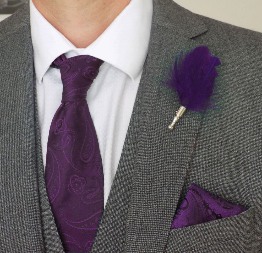 Feather Boutonnière Buttonhole - Purple