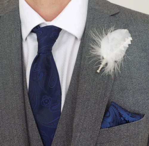 Feather Boutonnière Buttonhole - White