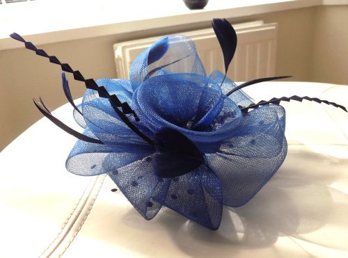 Wedding Fascinator in Navy Blue with Polkadot Netting