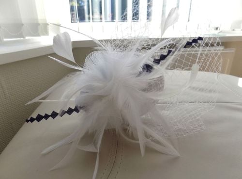 White and Black Veil Wedding Fascinator Clip