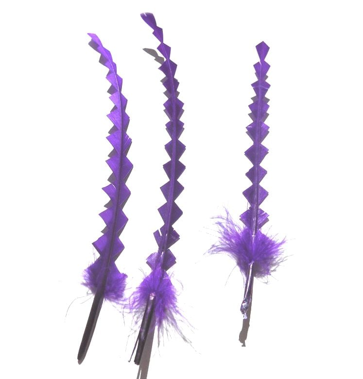 Purple Stripped Zig Zag Feathers x 3