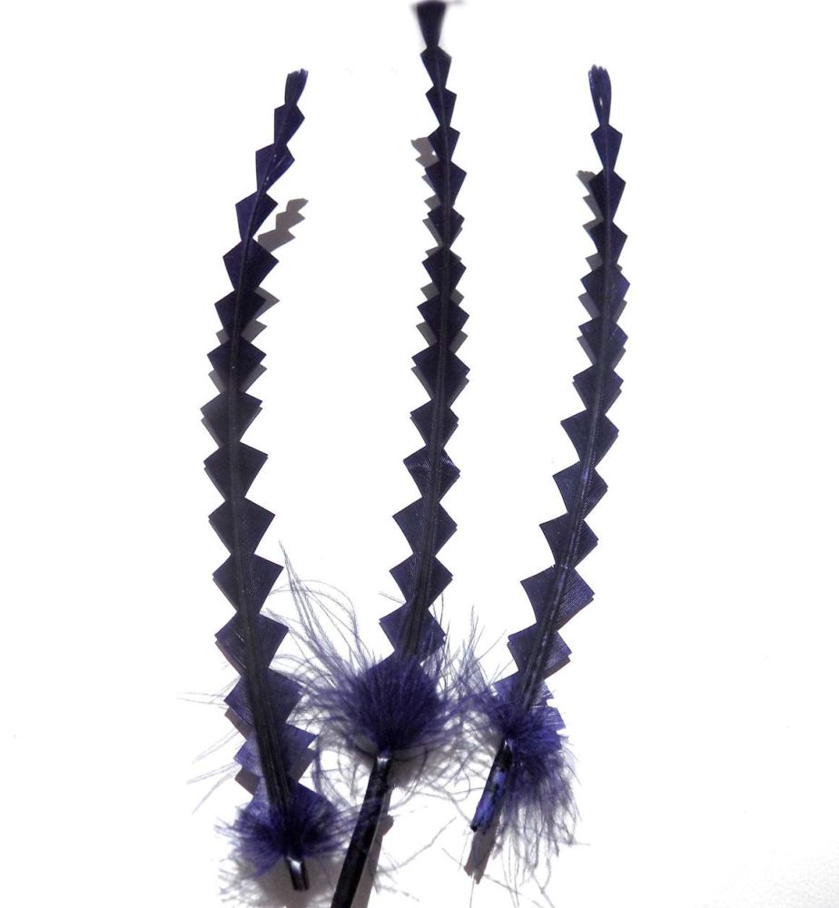 Navy Blue Stripped Zig Zag Feathers x 3