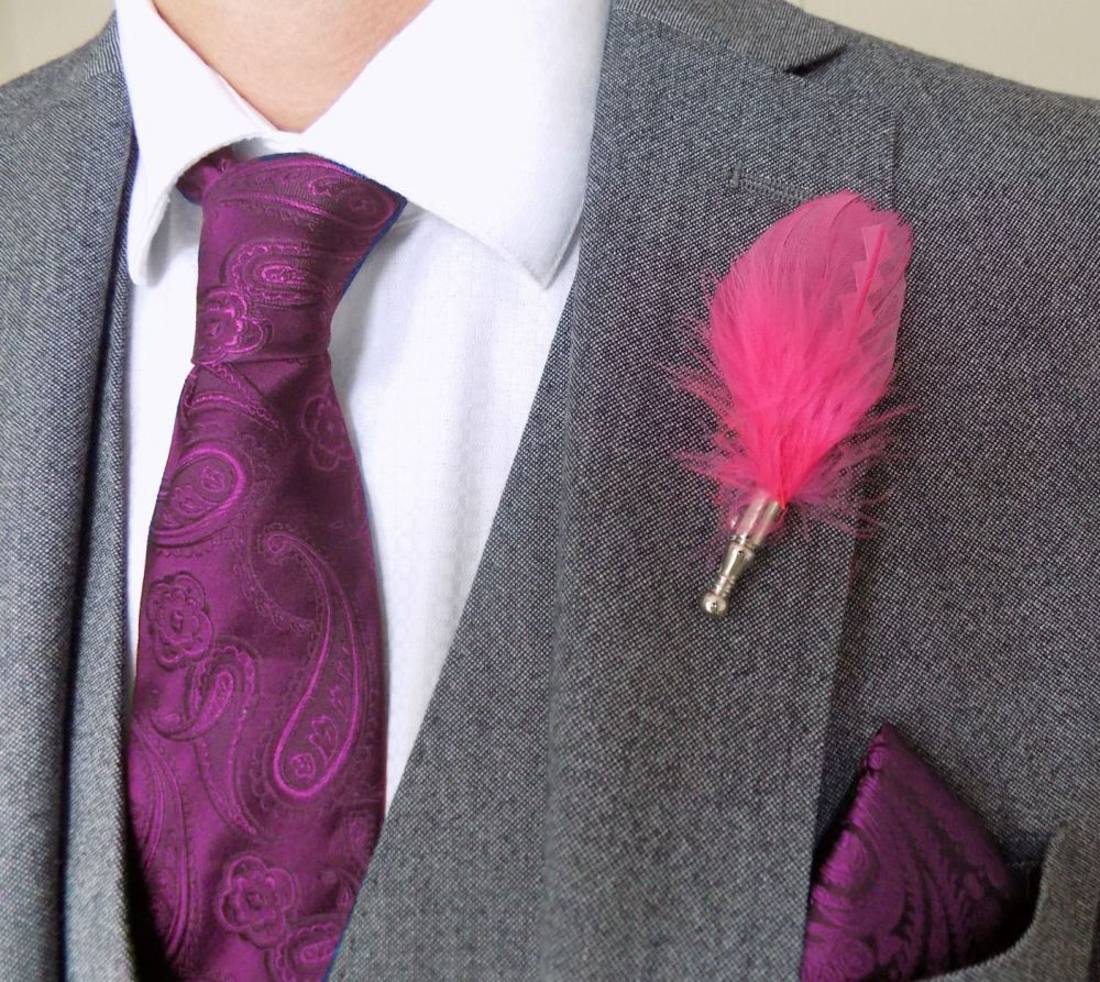 Feather Boutonnière Buttonhole - Pink
