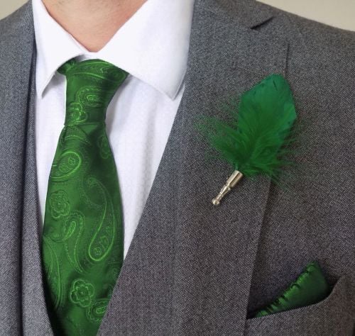 Feather Boutonnière Buttonhole - Green