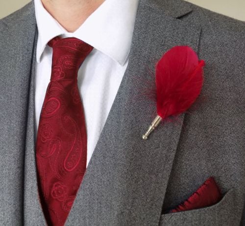 Feather Boutonnière Buttonhole - Wine