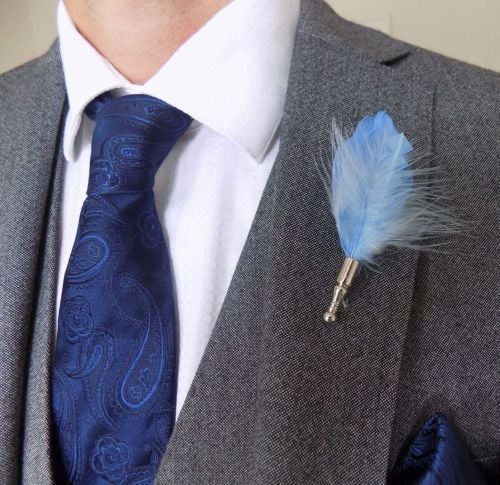 Feather Boutonnière Buttonhole - Pale Blue
