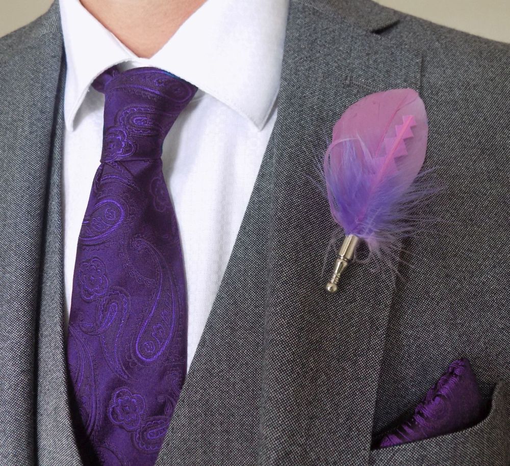 Lilac and Lavender Feather Buttonhole