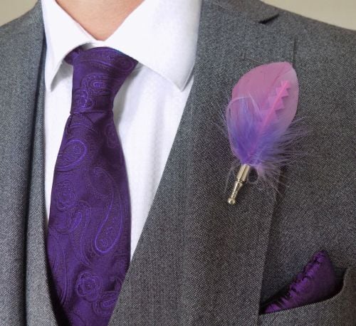 Feather Boutonnière Buttonhole - Lilac