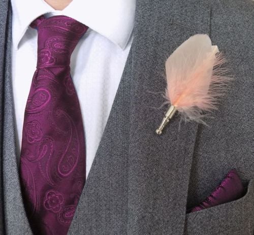 Feather Boutonnière Buttonhole - Peach