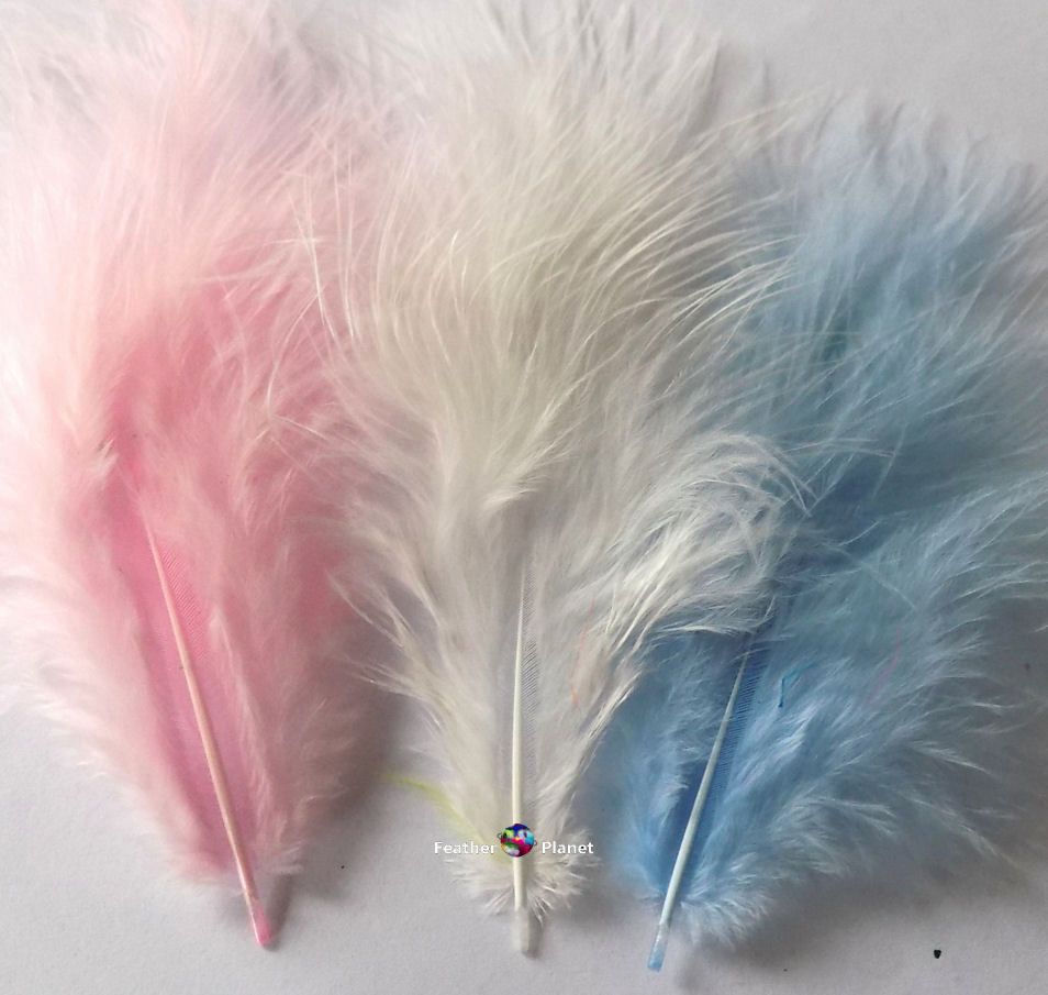 Pink, Blue and White Marabou Feathers - Small
