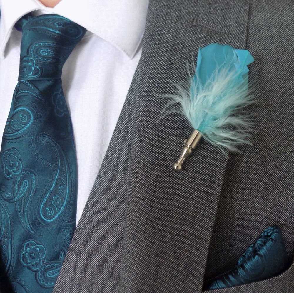 Turquoise Feather Buttonhole 