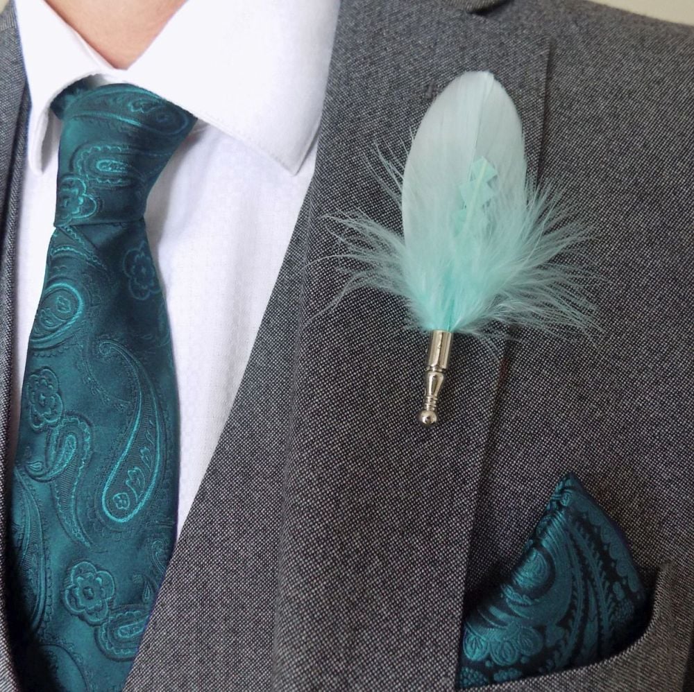 Mint Green Feather Buttonhole