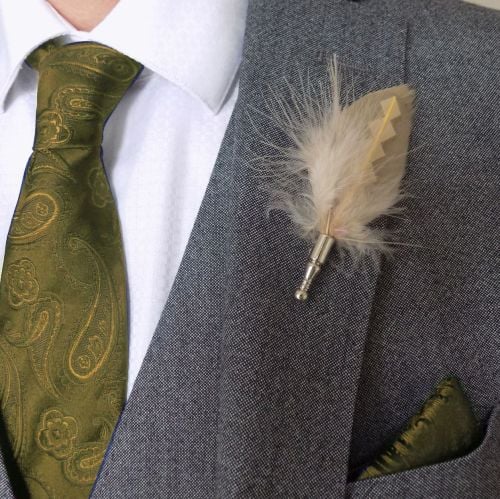 Feather Boutonnière Buttonhole - Beige