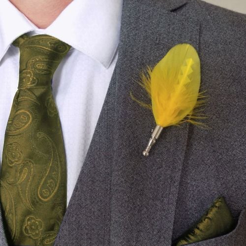 Feather Boutonnière Buttonhole - Yellow