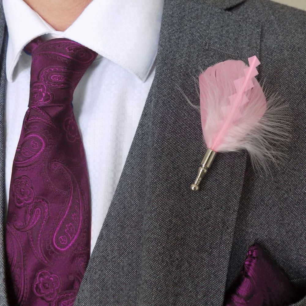 Feather Boutonnière Buttonhole - Baby Pink