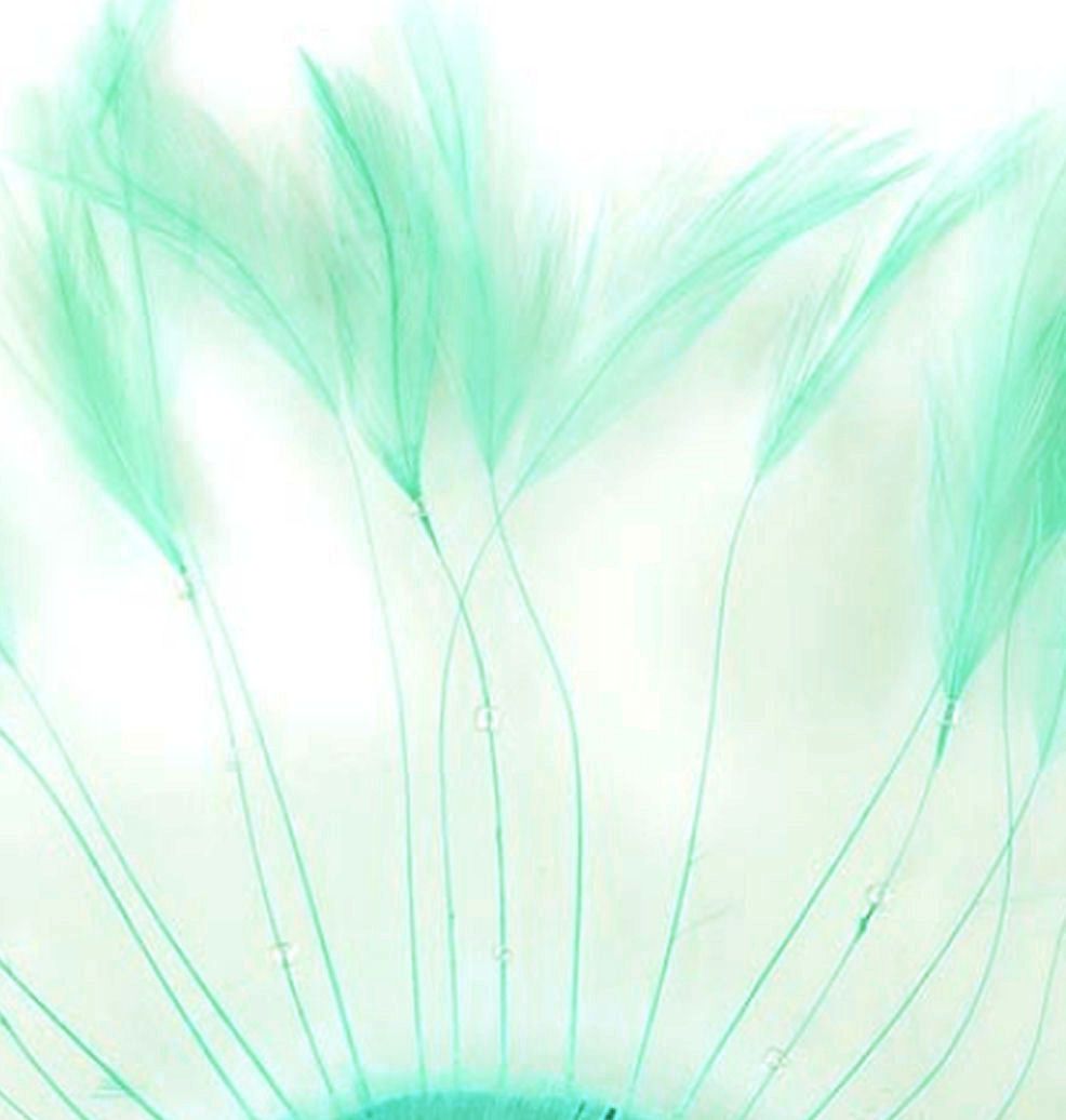 Mint Green Rooster Feathers Hackles Stripped x 8