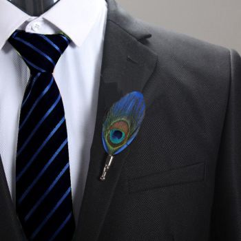 Feather Boutonni&egrave;re Buttonhole - blue and peacock feather