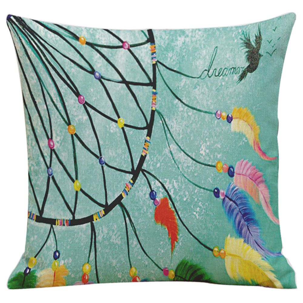 Dream Catcher Cushion Cover with Feather Design (Blue)
