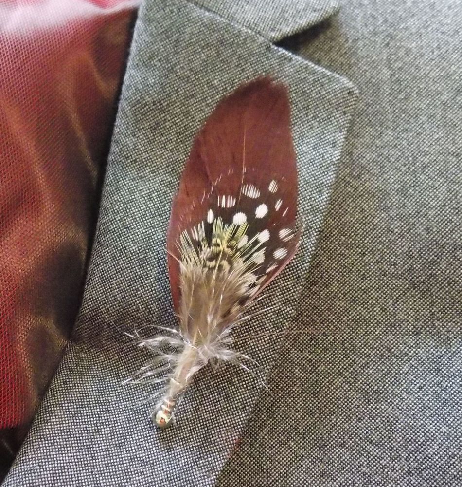 Feather Buttonhole - Guinea, Pheasant and Brown Goose Feather
