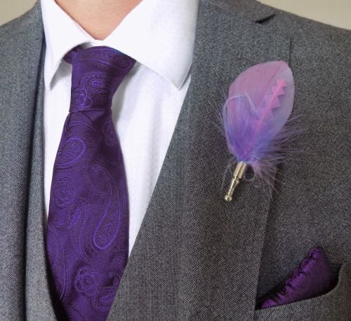 Feather Boutonnière Buttonhole - Lilac