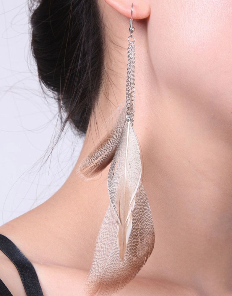 Feather Tassle Earrings in Natural Shades 