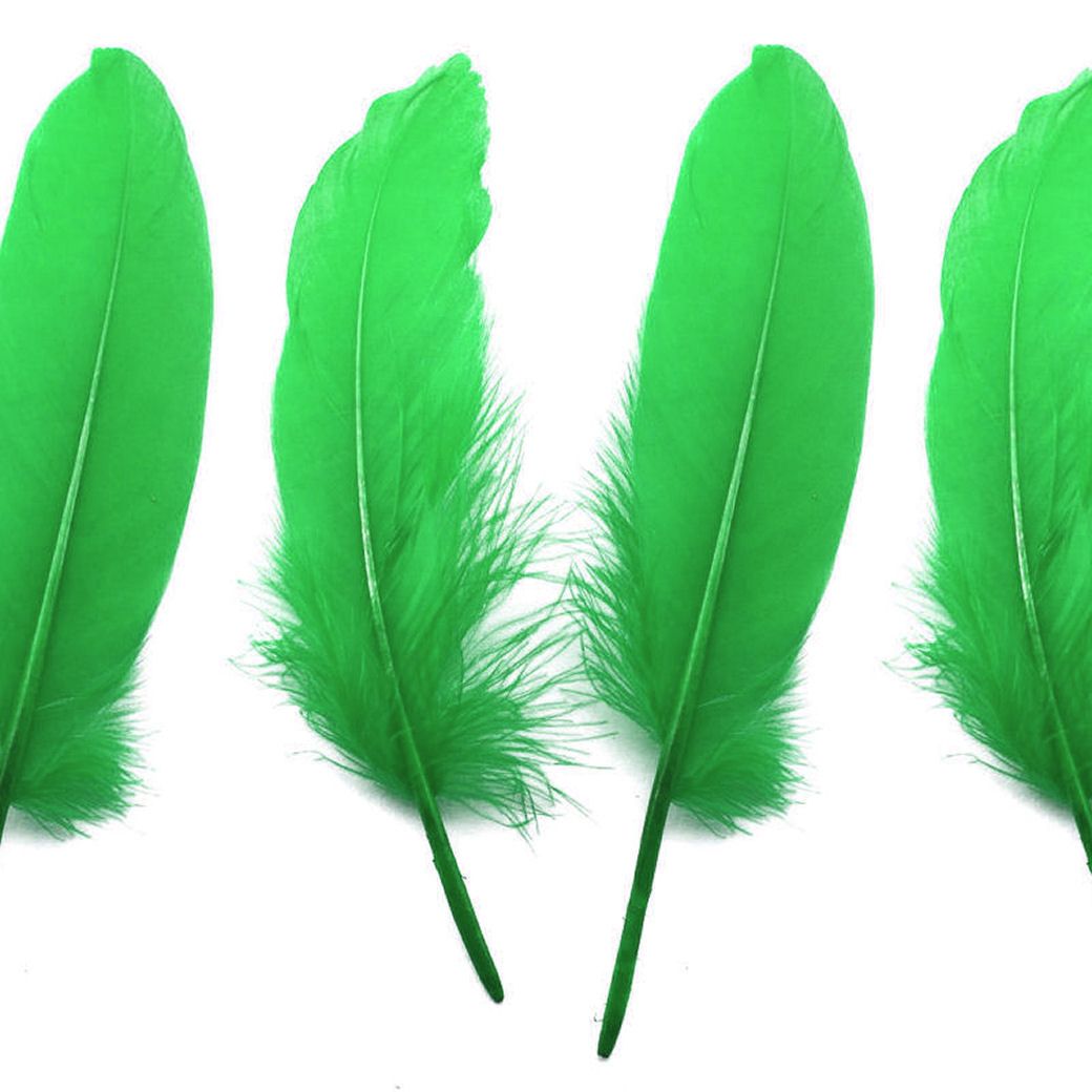 Kelly Green Goose Quill Feathers x 4 