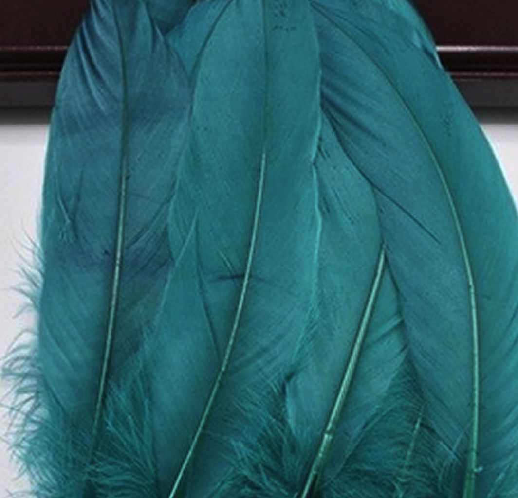 Teal Green Goose Quill Feathers x 4
