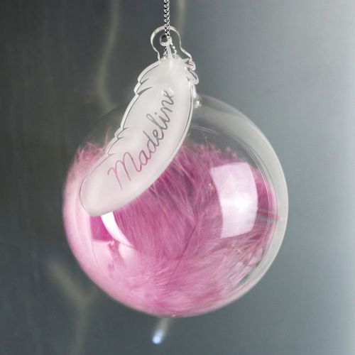 Personalised Pink Feather Glass Bauble