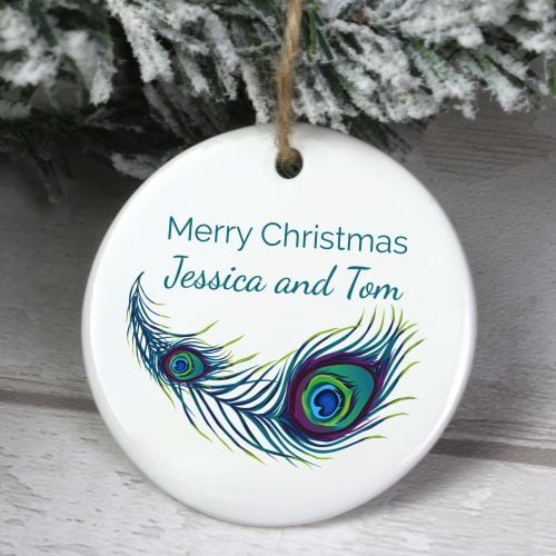 Personalised Peacock Round Ceramic Decoration