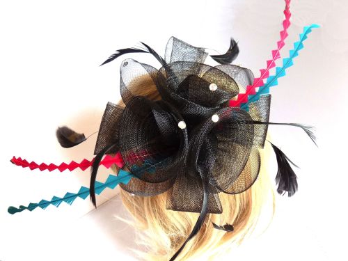 Black, Teal and Red Wine Wedding Fascinator