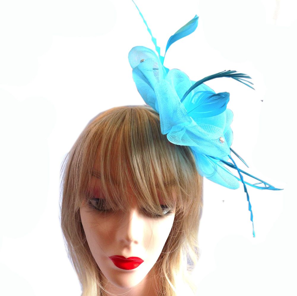 Turquoise Wedding Fascinator with Feathers