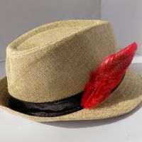 Red Decorative Hat Feather Brooch