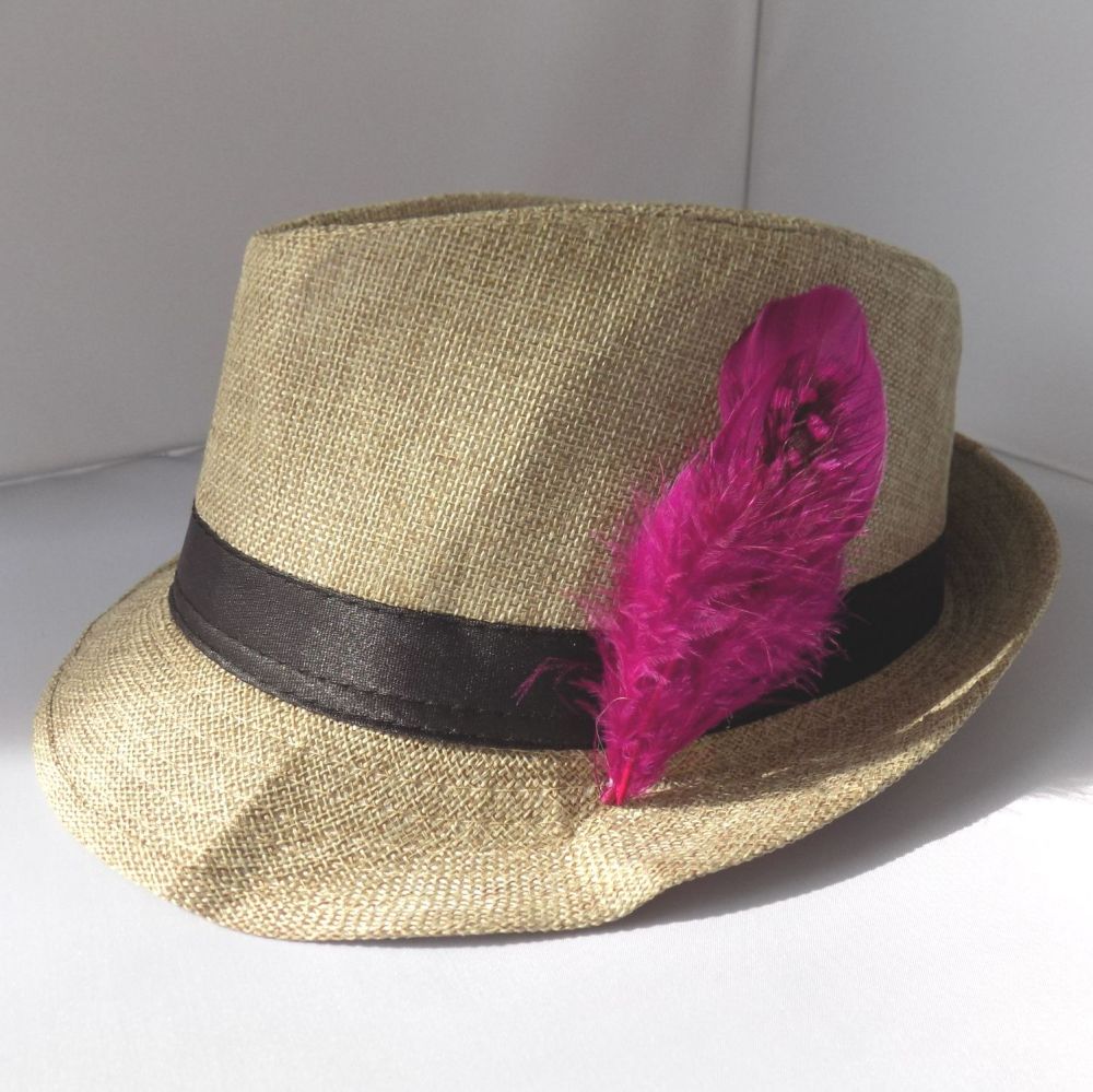 Dark Pink Decorative Hat Feather Brooch