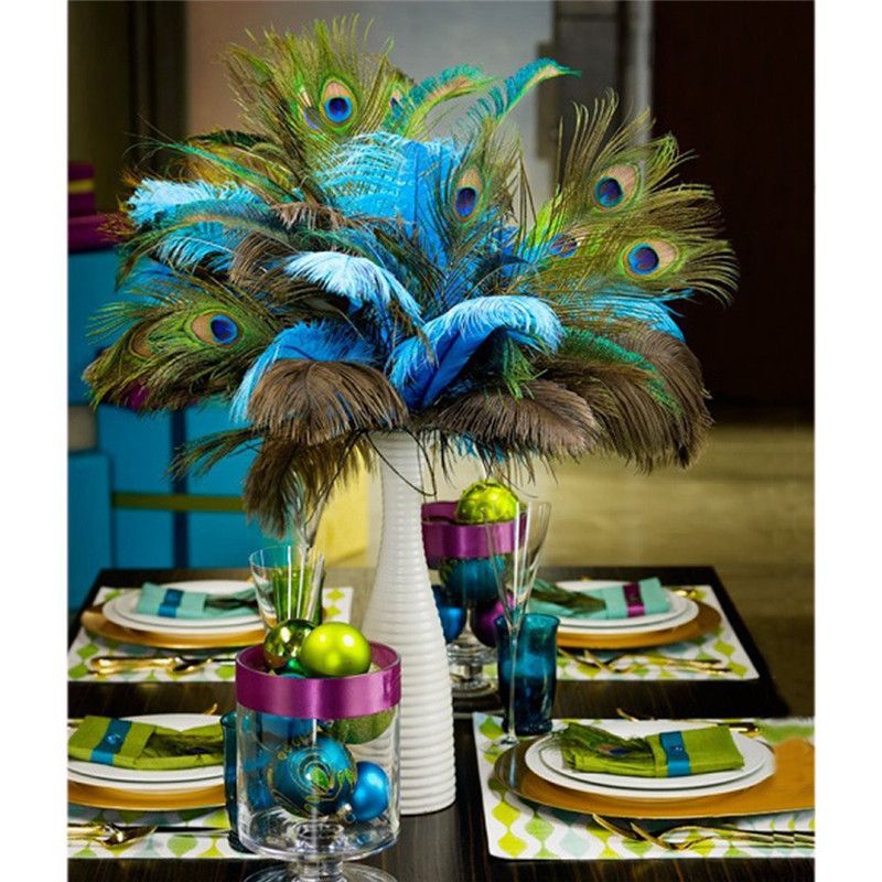 Peacock feathers displayed as a table center piece