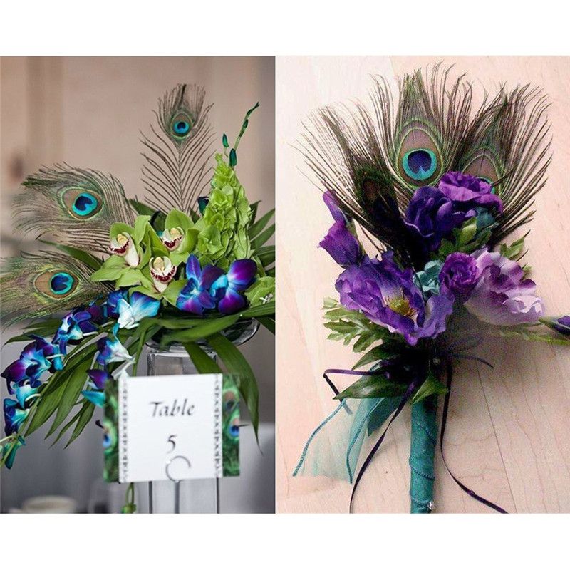 Peacock feathers in a wedding button hole