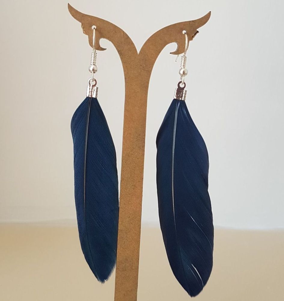 Navy Blue Goose Feather Earrings