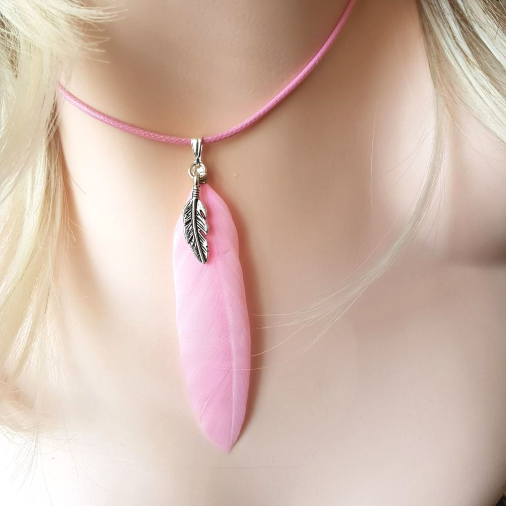 Feather Necklace, Baby Pale Pink