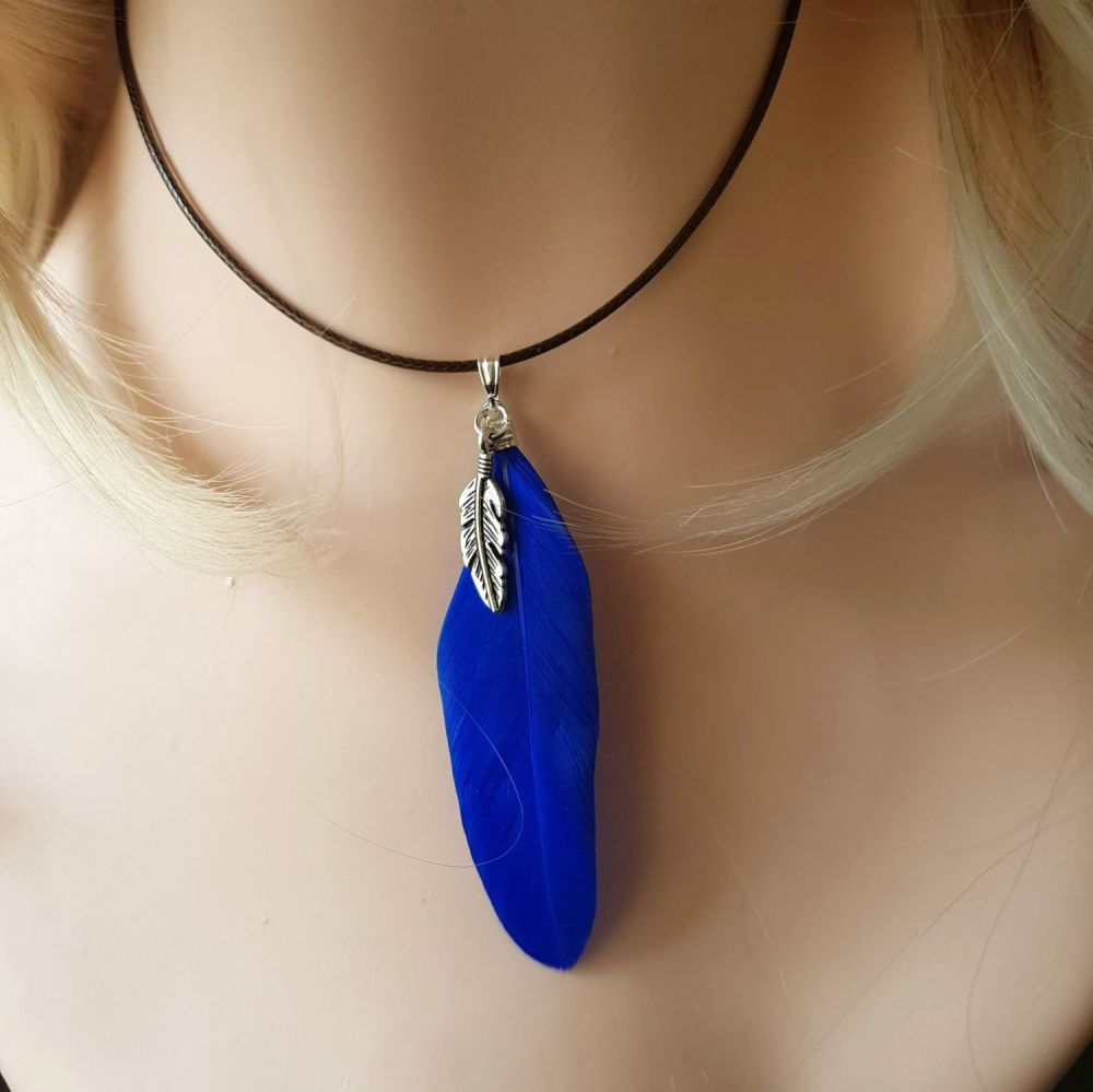 Feather Necklace in Royal Blue