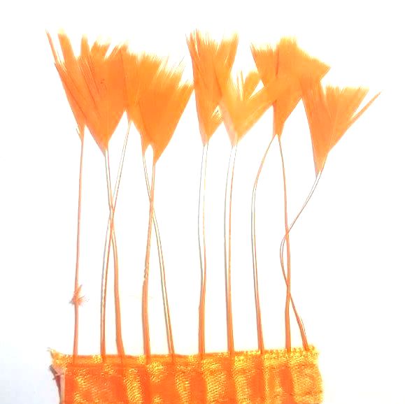 Orange Stripped Turkey Feathers, Strung x 10