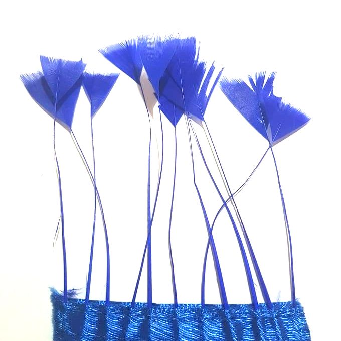 Royal Blue Stripped Turkey Feathers, Strung x 10